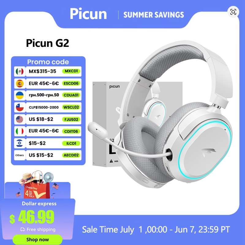Gaming Headset Rgb - Picun G2 2.4GHz Bluetooth Wireless Gaming